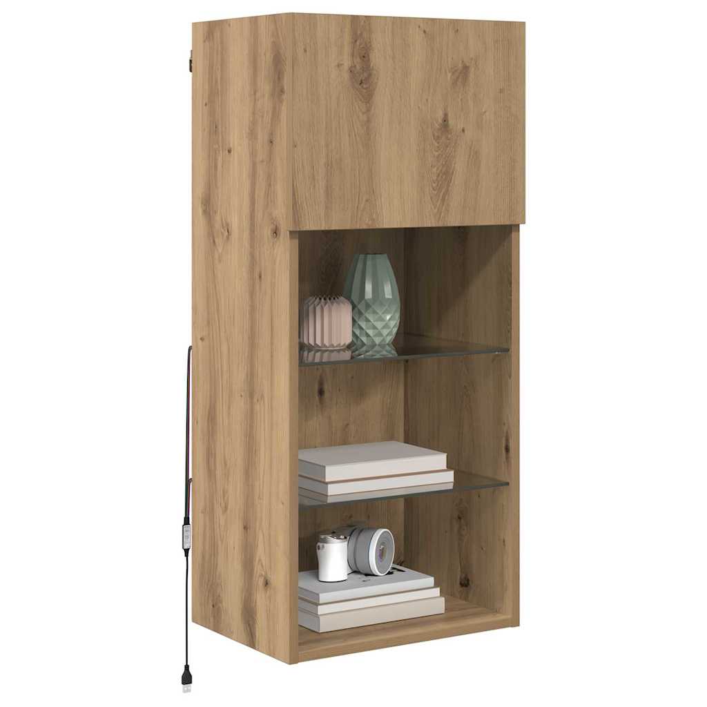 TV Cabinet Set with LED Lights 40.5x30x60 cm 2 pcs Artisan oak
