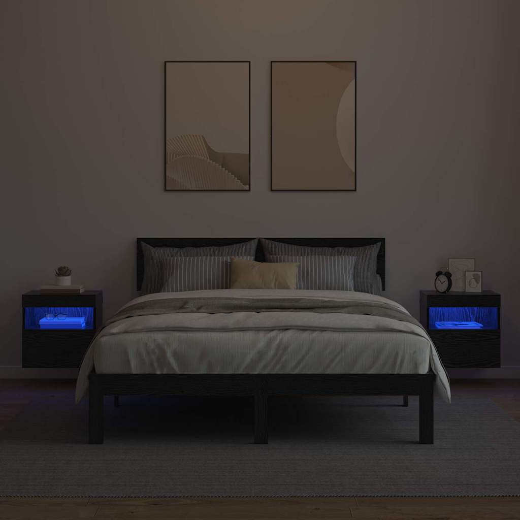 TV Wall Cabinets with LED Lights 40x30x40 cm 2 pcs Black oak