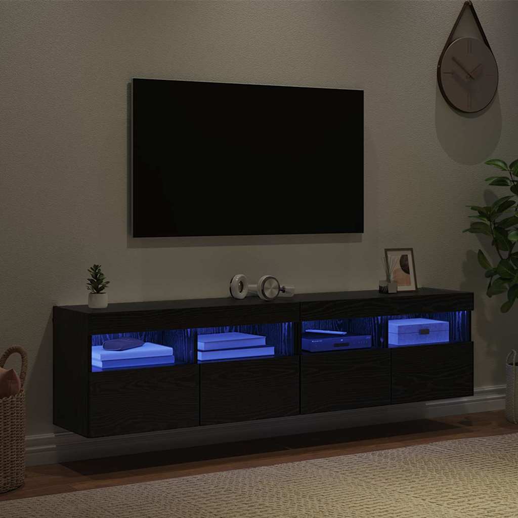 TV Wall Cabinets with LED Lights 80x30x40 cm 2 pcs Black oak