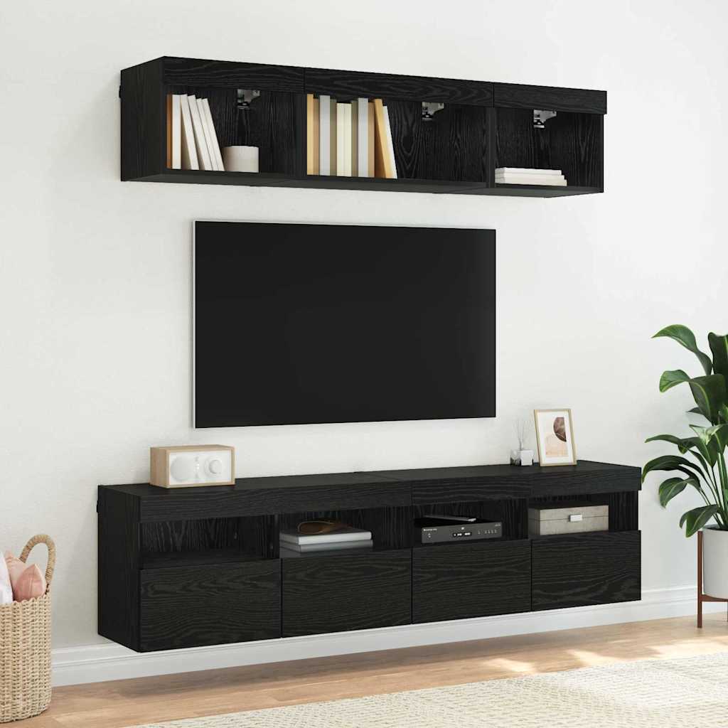 TV Wall Cabinets with LED Lights 80x30x40 cm 2 pcs Black oak