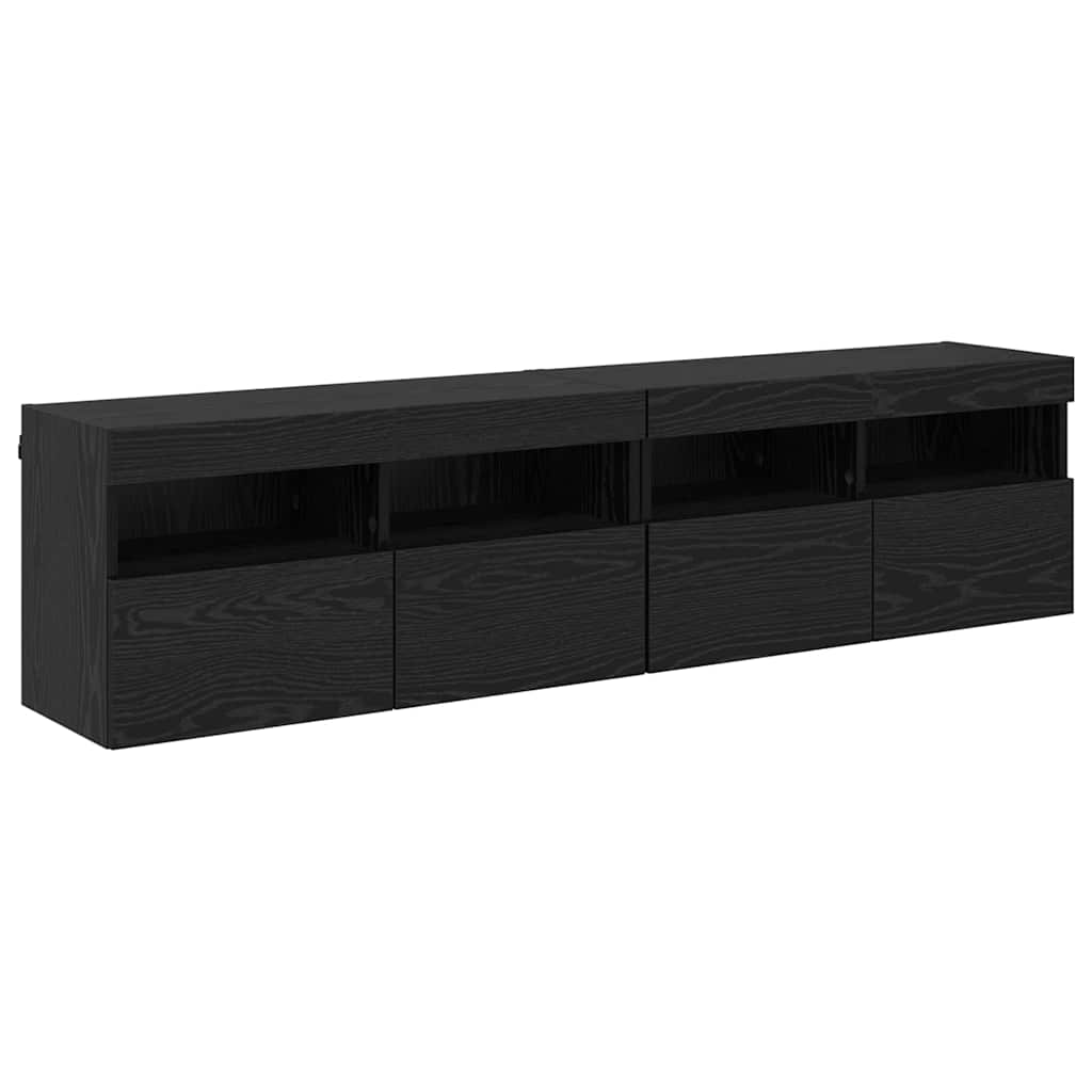 TV Wall Cabinets with LED Lights 80x30x40 cm 2 pcs Black oak