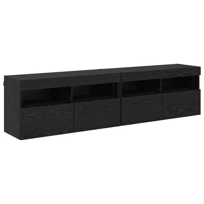 TV Wall Cabinets with LED Lights 80x30x40 cm 2 pcs Black oak