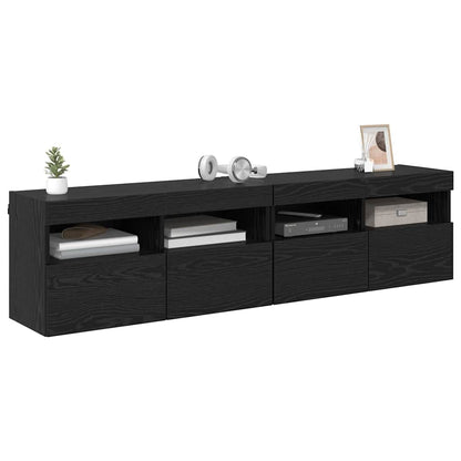 TV Wall Cabinets with LED Lights 80x30x40 cm 2 pcs Black oak