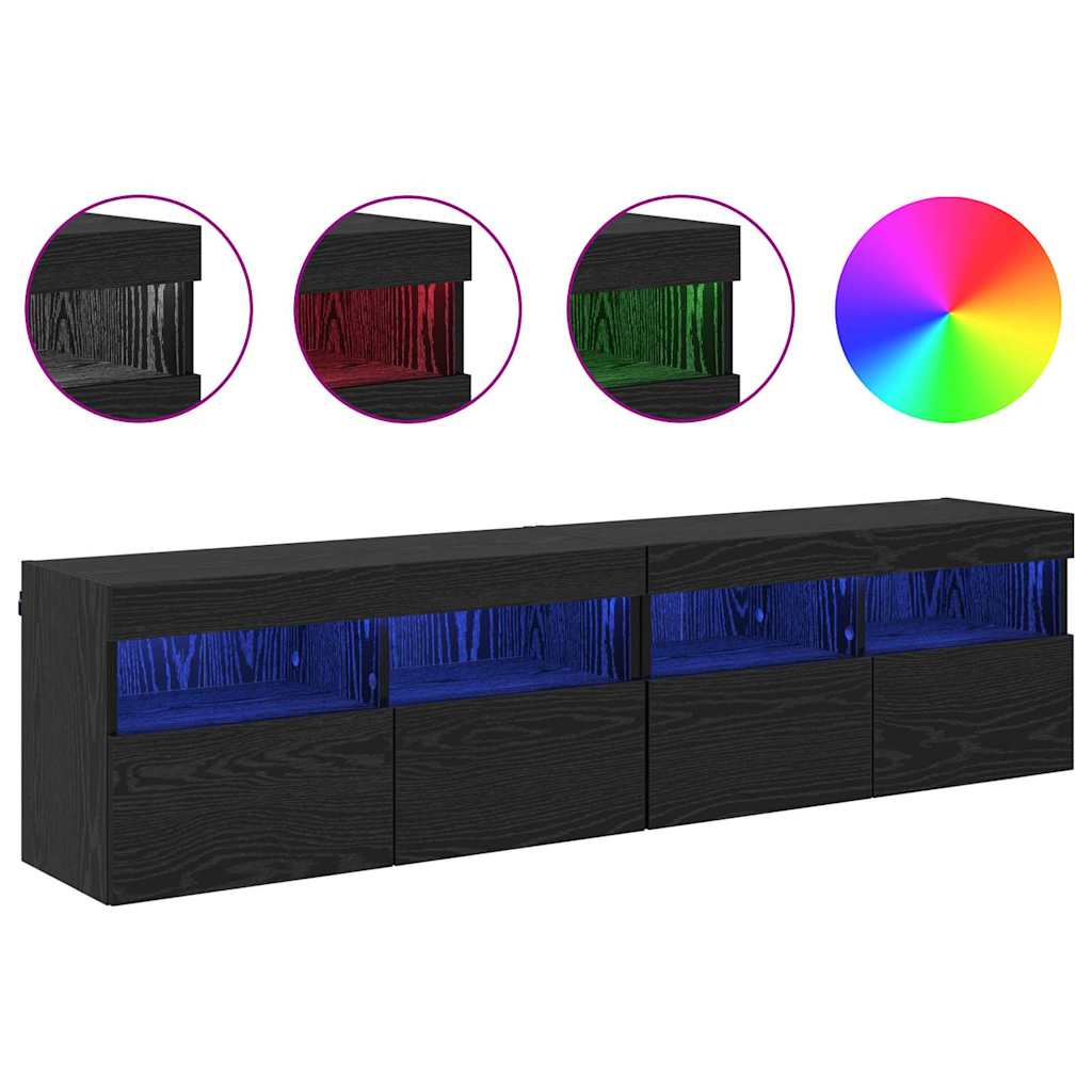 TV Wall Cabinets with LED Lights 80x30x40 cm 2 pcs Black oak