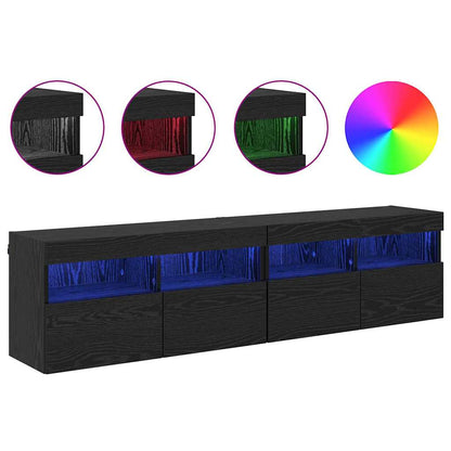 TV Wall Cabinets with LED Lights 80x30x40 cm 2 pcs Black oak