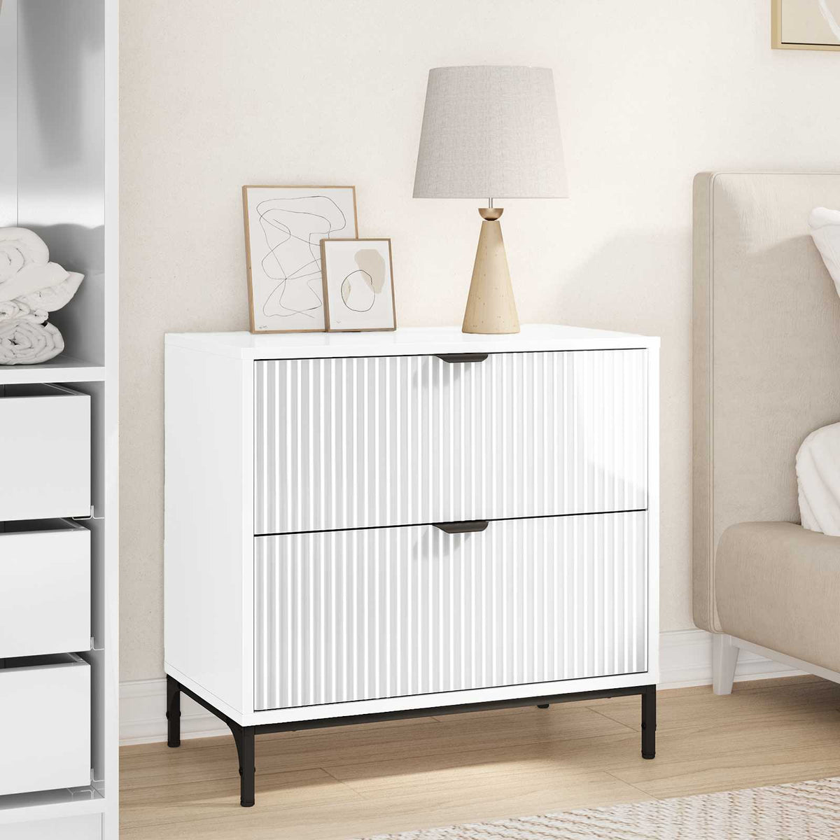 Bedside Table 63.5 x 36 x 61 cm Engineered wood High gloss white