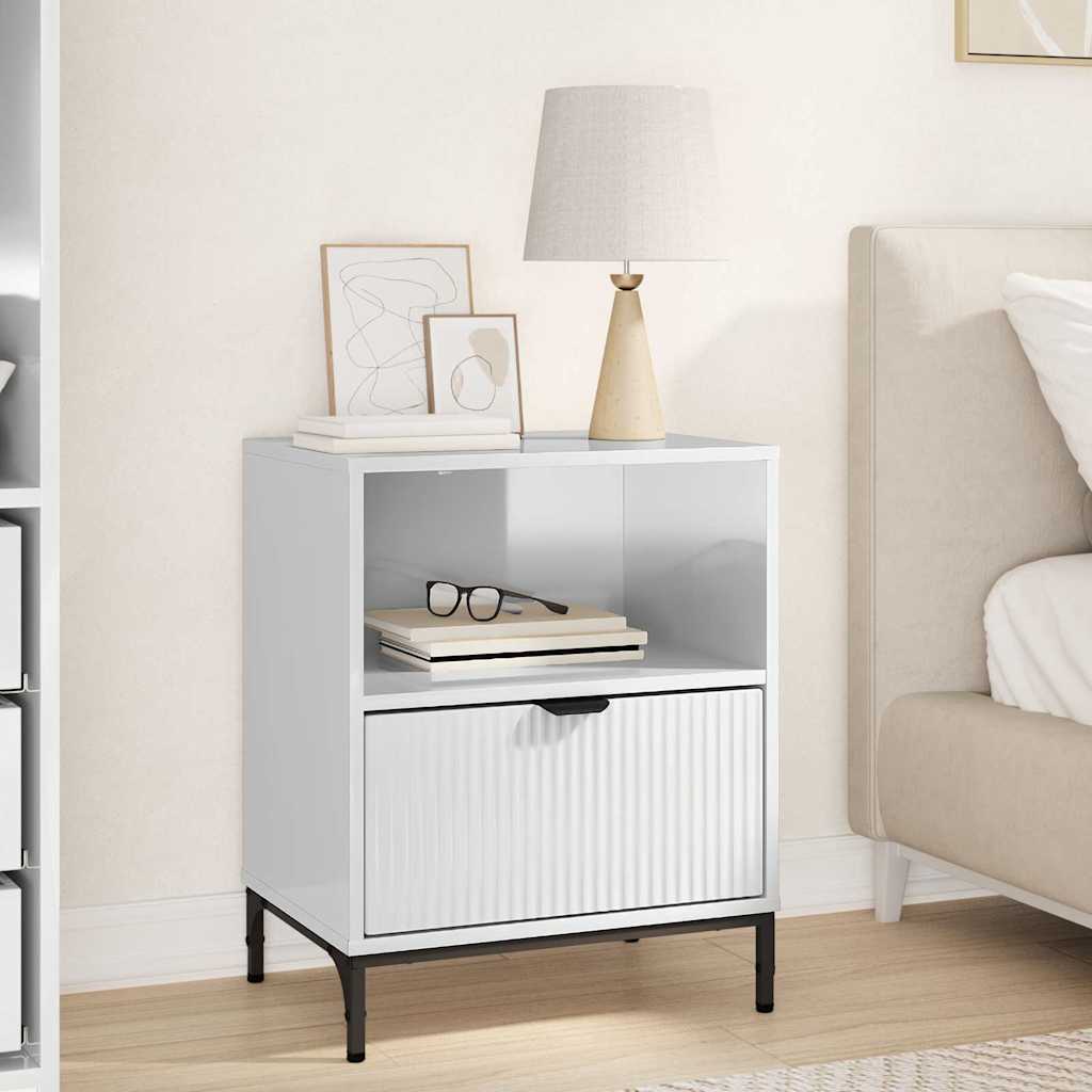 Bedside Cabinet 49 x 36 x 61 cm Engineered wood High gloss white 1