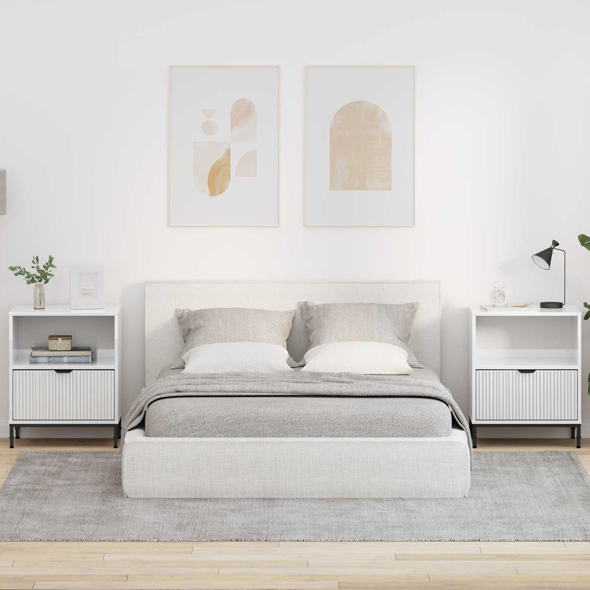 Bedside Cabinet 49 x 36 x 61 cm Engineered wood High gloss white 2