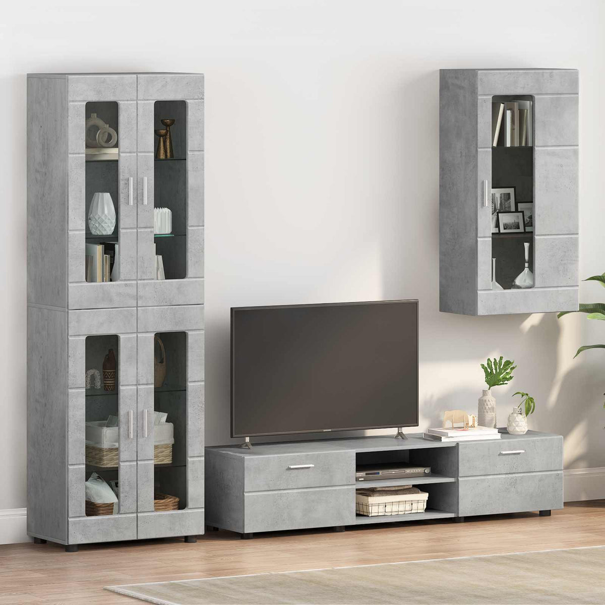 TV Cabinet Set FLORIN 3 pcs 150 x 39 x 30 cm Concrete Grey Wall cabinet