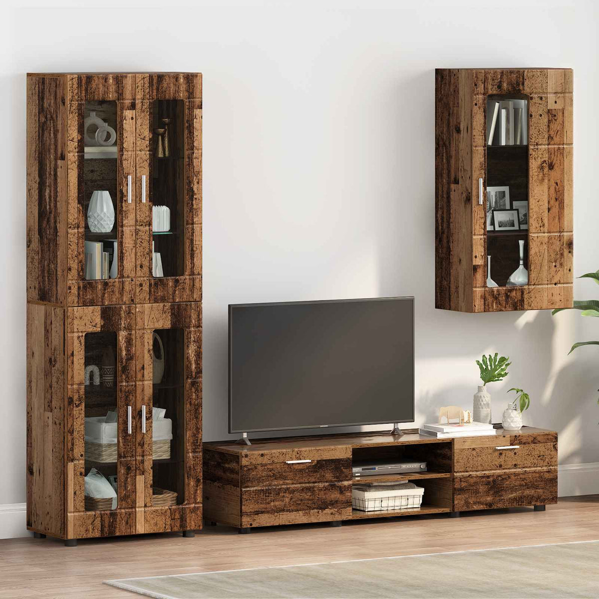 TV Cabinet Set FLORIN 3 pcs 150 x 39 x 30 cm Old Wood Wall cabinet