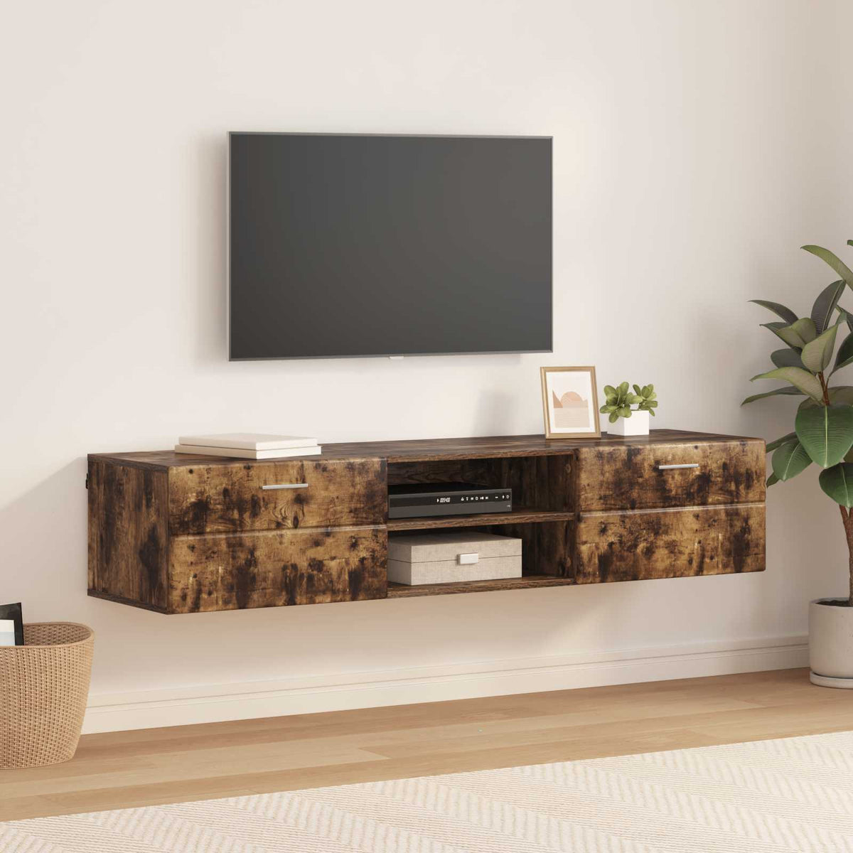TV Cabinet Set FLORIN 3 pcs 150 x 39 x 30 cm Smoked Oak TV Cabinet with 2 drawers