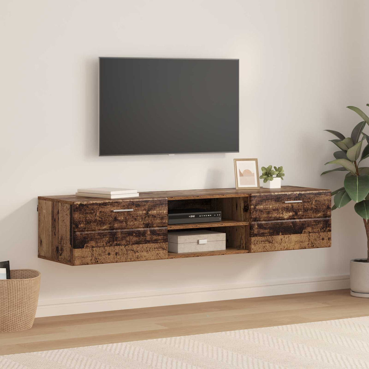 TV Cabinet Set FLORIN 3 pcs 150 x 39 x 30 cm Old Wood TV Cabinet with 2 drawers