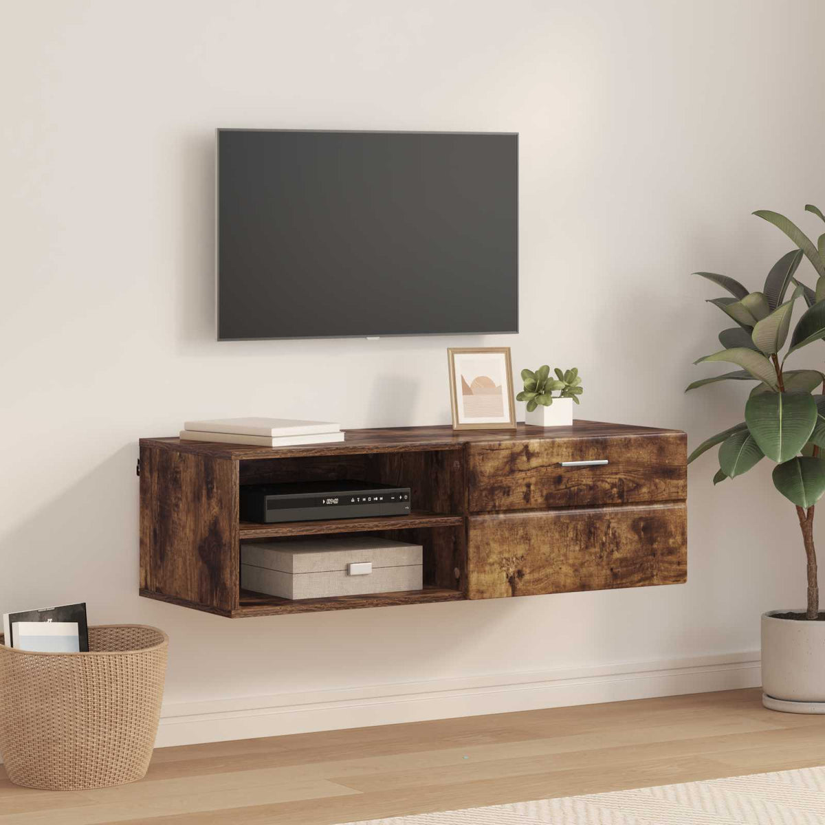 TV Cabinet Set FLORIN 3 pcs 150 x 39 x 30 cm Smoked Oak TV cabinet with 1 drawer