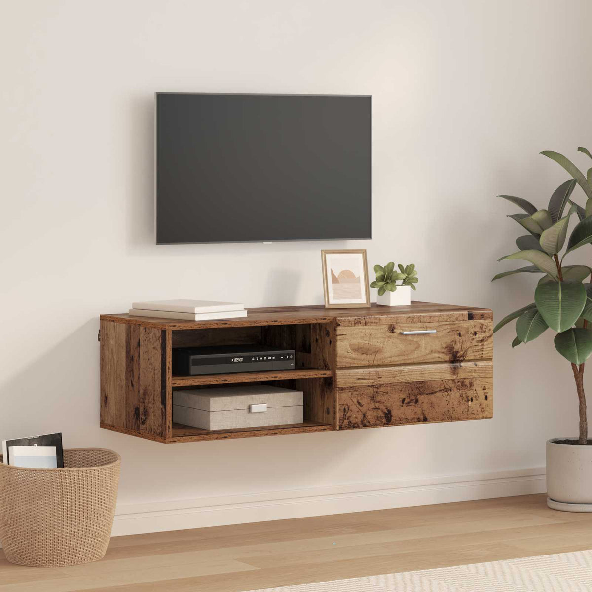 TV Cabinet Set FLORIN 3 pcs 150 x 39 x 30 cm Old Wood TV cabinet with 1 drawer