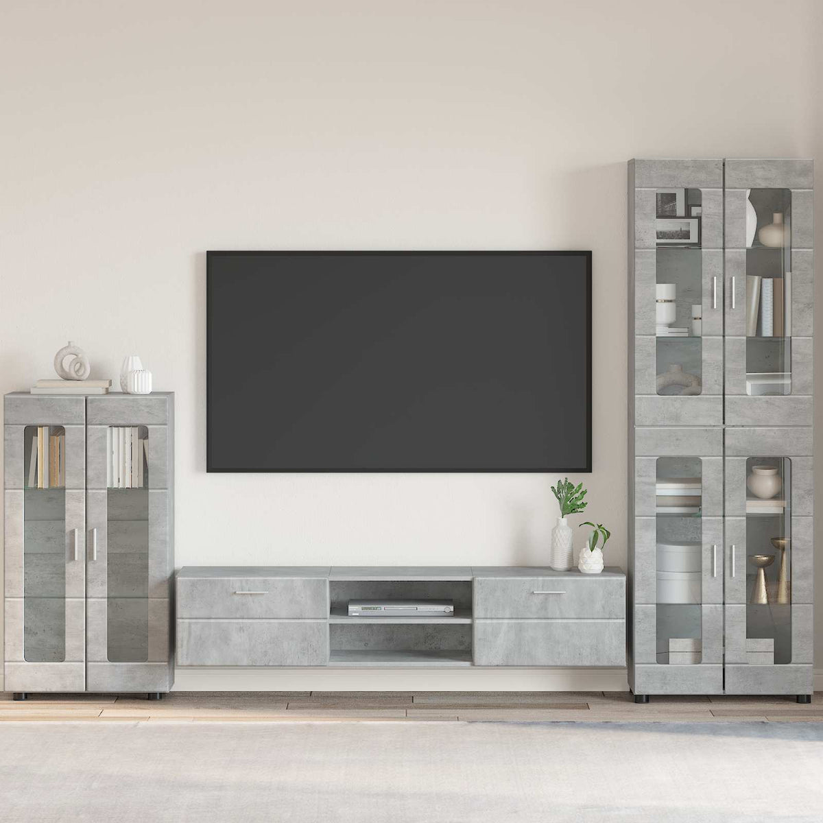 TV Cabinet Set FLORIN 3 pcs 150 x 39 x 30 cm Concrete Grey Freestanding cabinet