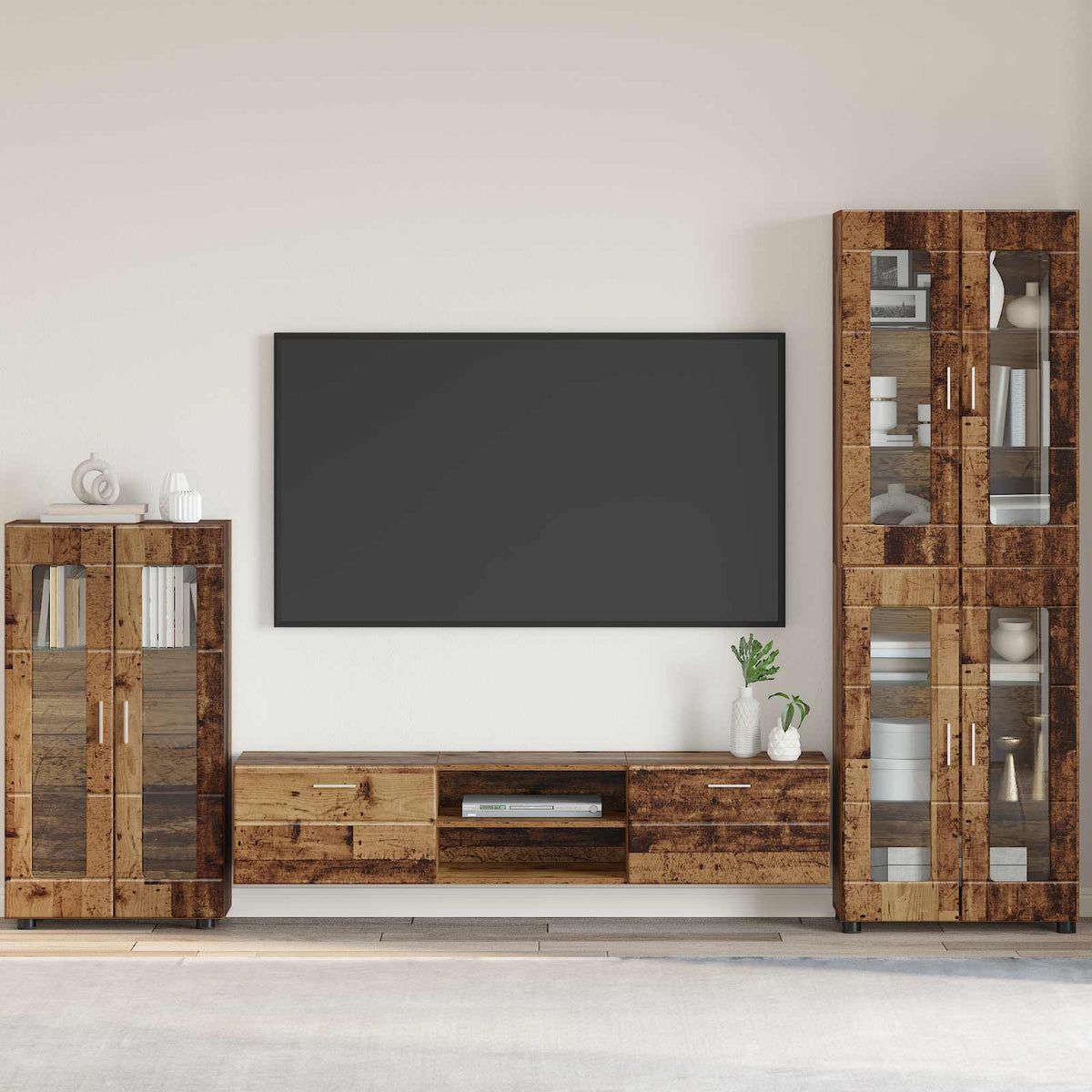 TV Cabinet Set FLORIN 3 pcs 150 x 39 x 30 cm Old Wood Freestanding cabinet