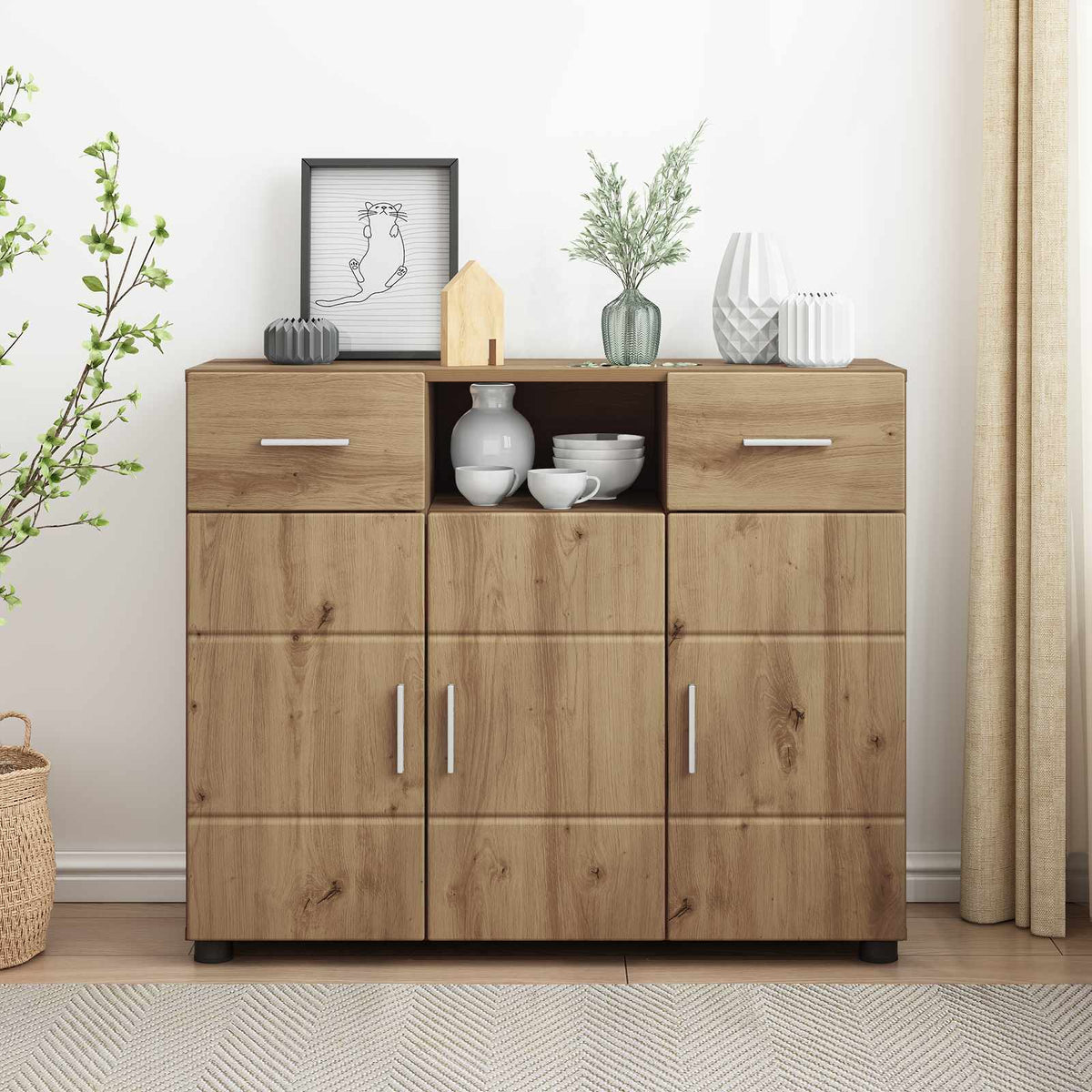 TV Cabinet Set FLORIN 3 pcs 150 x 39 x 30 cm Artisan Oak Sideboard with 2 drawers 3 doors