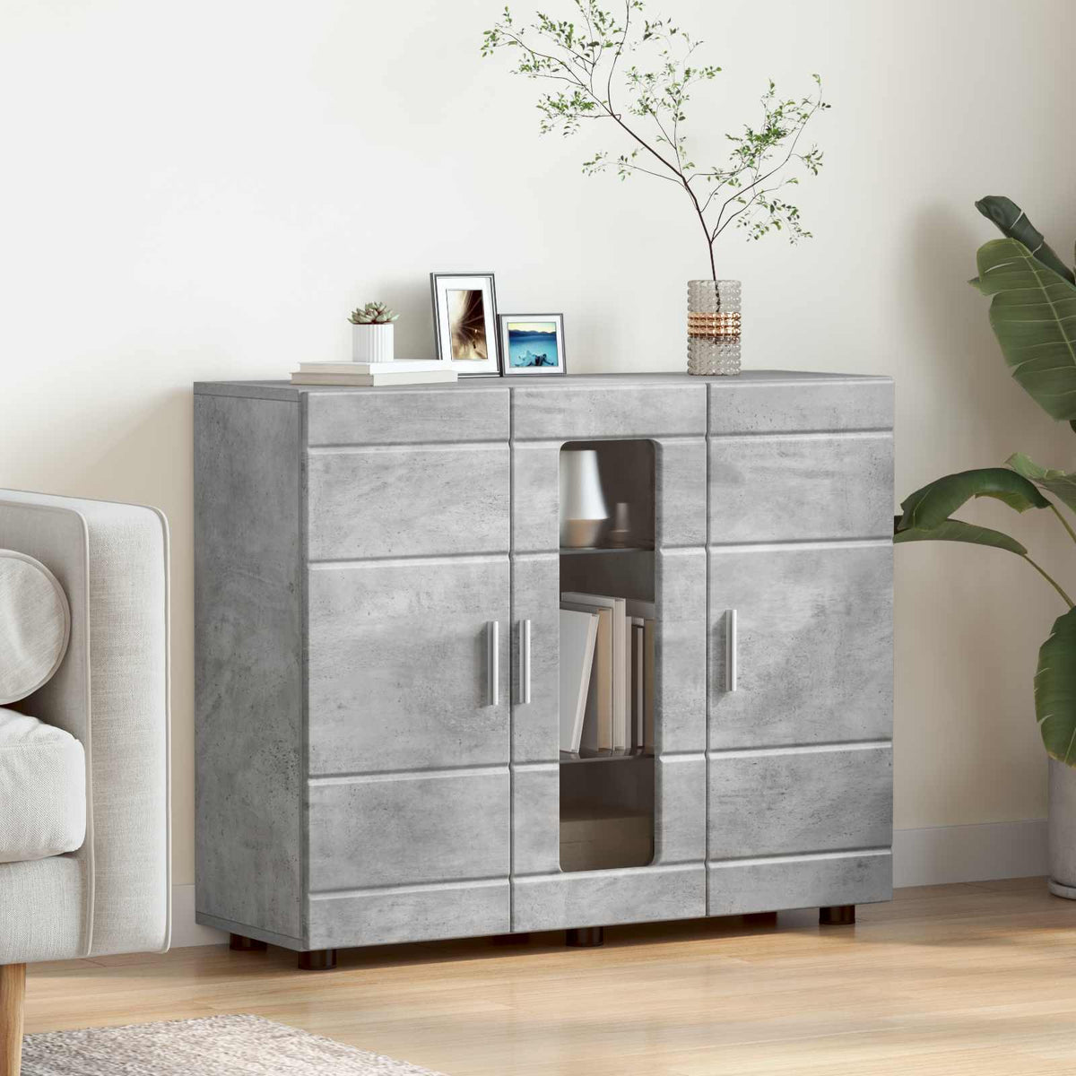 TV Cabinet Set FLORIN 3 pcs 150 x 39 x 30 cm Concrete Grey Sideboard with glass door