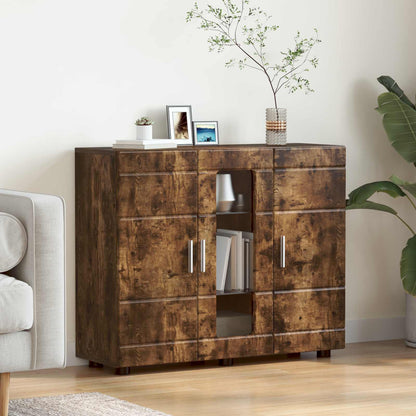 TV Cabinet Set FLORIN 3 pcs 150 x 39 x 30 cm Smoked Oak Sideboard with glass door