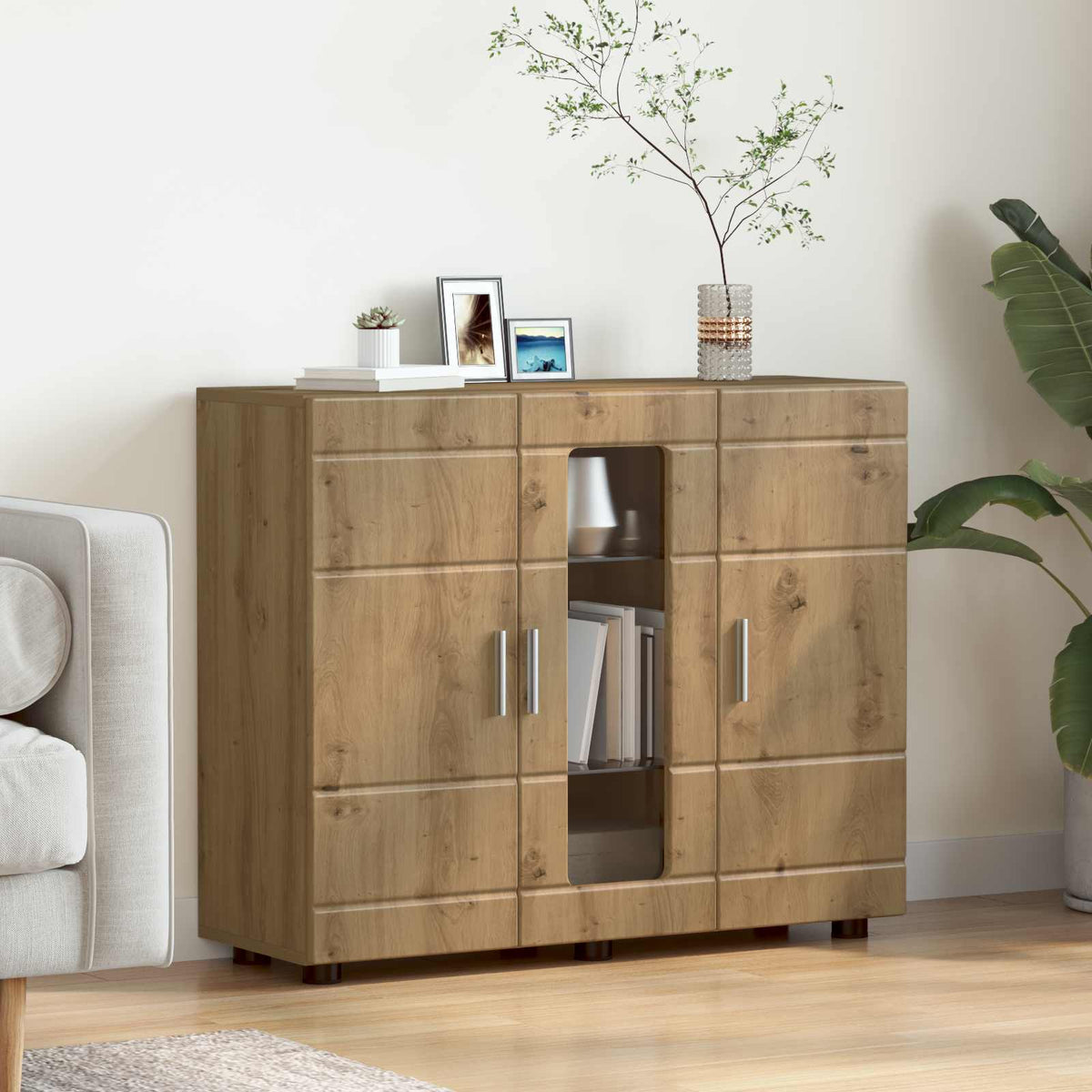 TV Cabinet Set FLORIN 3 pcs 150 x 39 x 30 cm Artisan Oak Sideboard with glass door