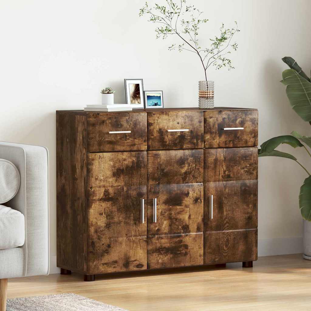 TV Cabinet Set FLORIN 3 pcs 150 x 39 x 30 cm Smoked Oak Sideboard with 3 drawers 3 doors
