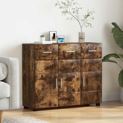 TV Cabinet Set FLORIN 3 pcs 150 x 39 x 30 cm Smoked Oak Sideboard with 3 drawers 3 doors