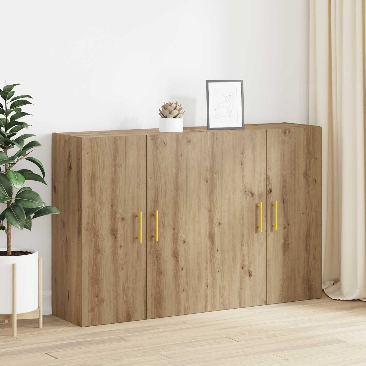 Wall Mounted Cabinets 2 pcs 69.5x34x90 cm Tube Gold Artisan oak