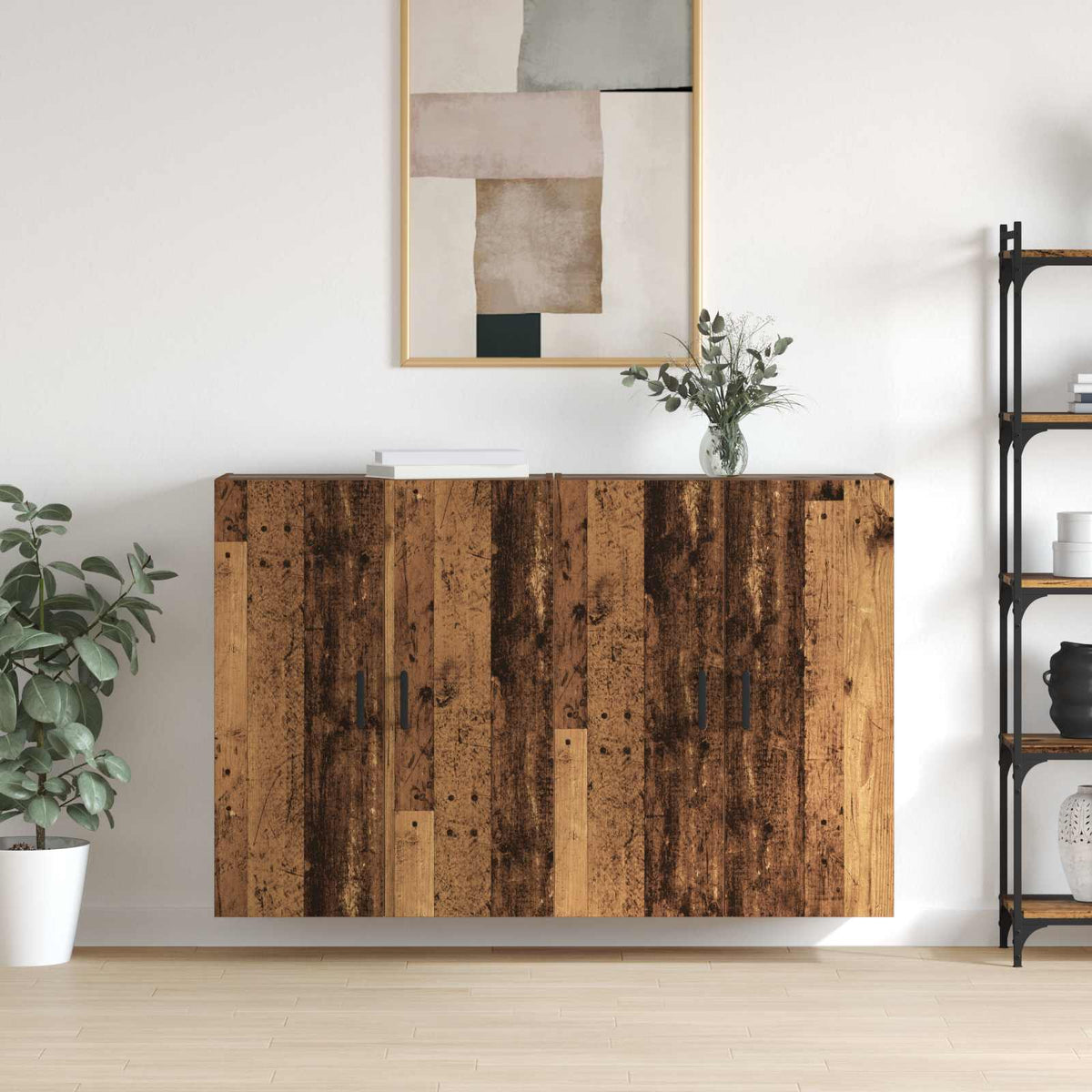 Wall Mounted Cabinets 2 pcs 69.5x34x90 cm Round Black Old wood