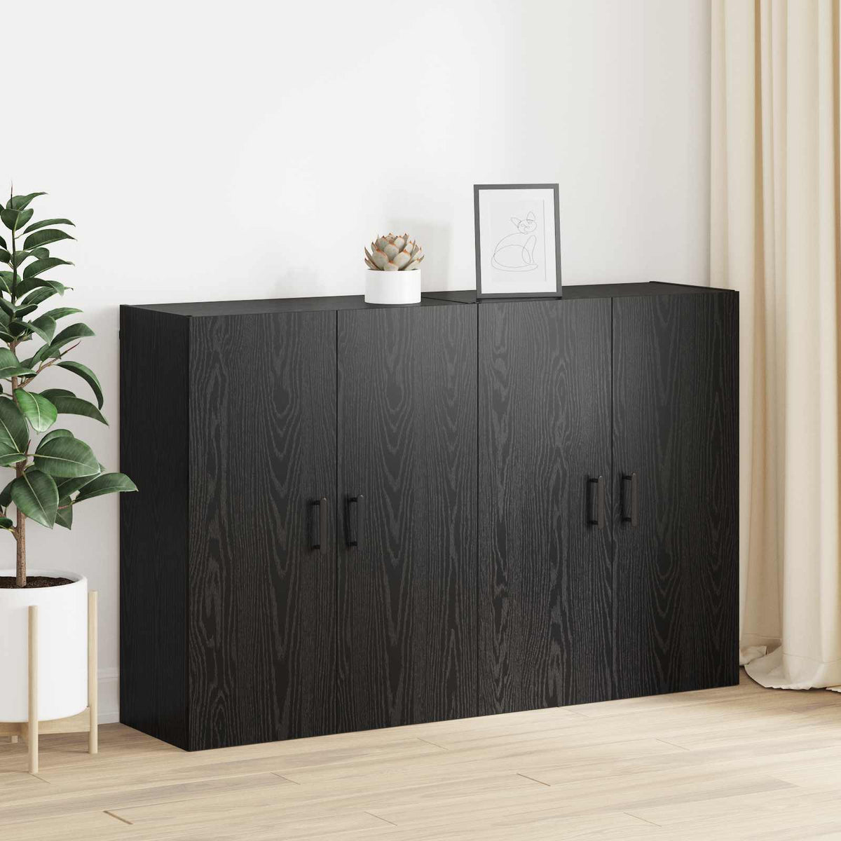 Wall Mounted Cabinets 2 pcs 69.5x34x90 cm Round Black Black oak