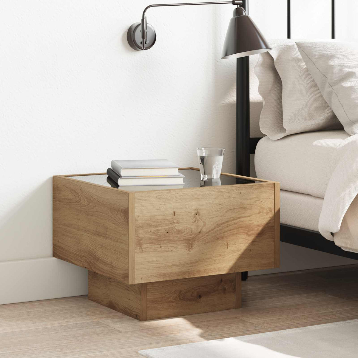 Bedside Table with Infinity LED 40x40x30 cm Artisan oak