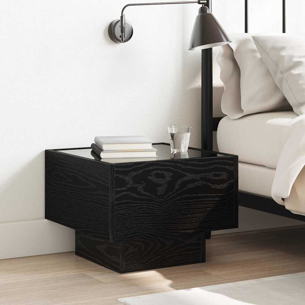 Bedside Table with Infinity LED 40x40x30 cm Black oak