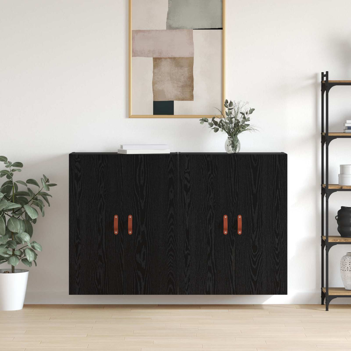 Wall Mounted Cabinets 2 pcs 69.5x34x90 cm Leather Black oak