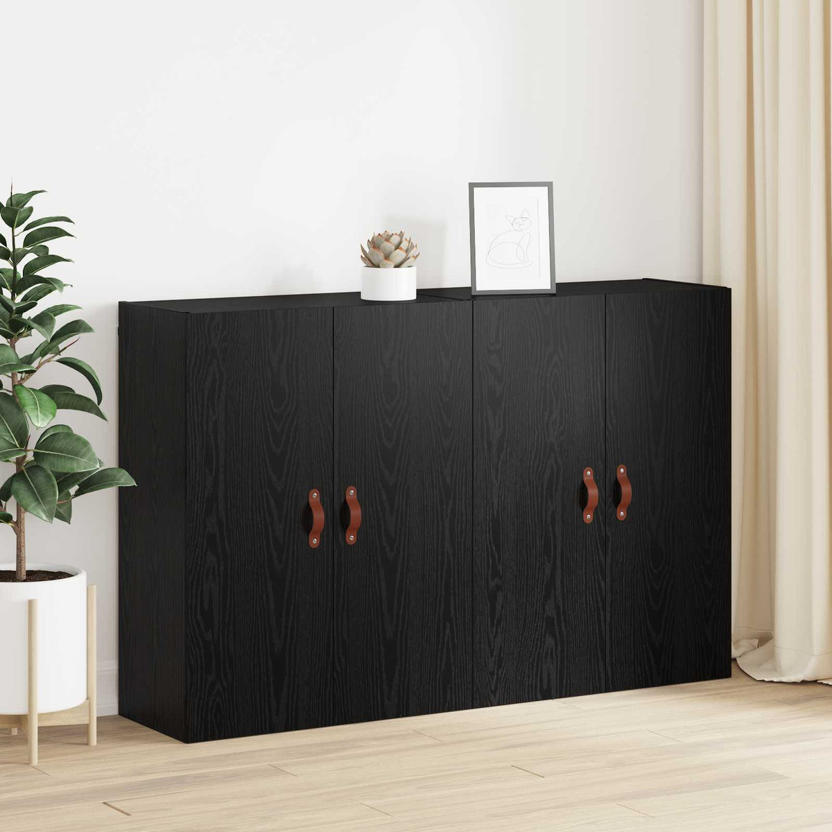 Wall Mounted Cabinets 2 pcs 69.5x34x90 cm Leather Black oak