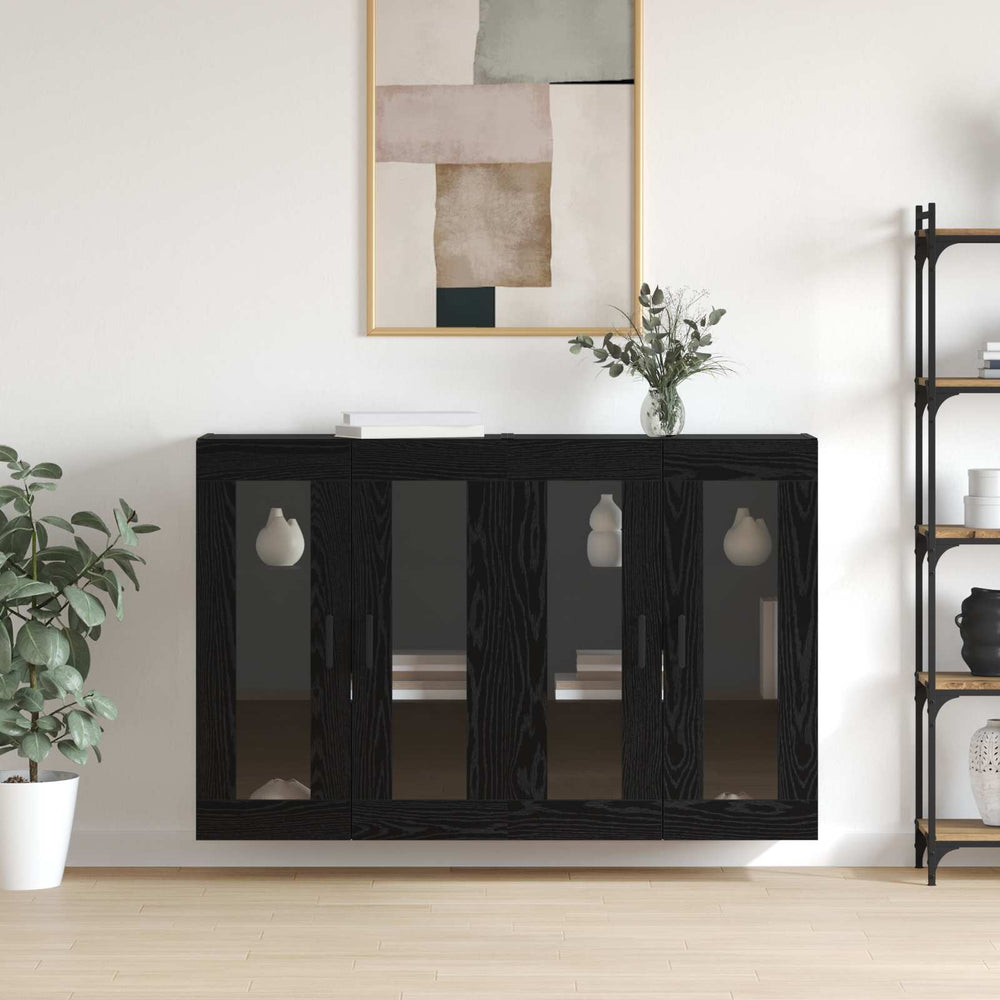 vidaXL Wall Mounted Cabinets 2 pcs Engineered Wood Round Black