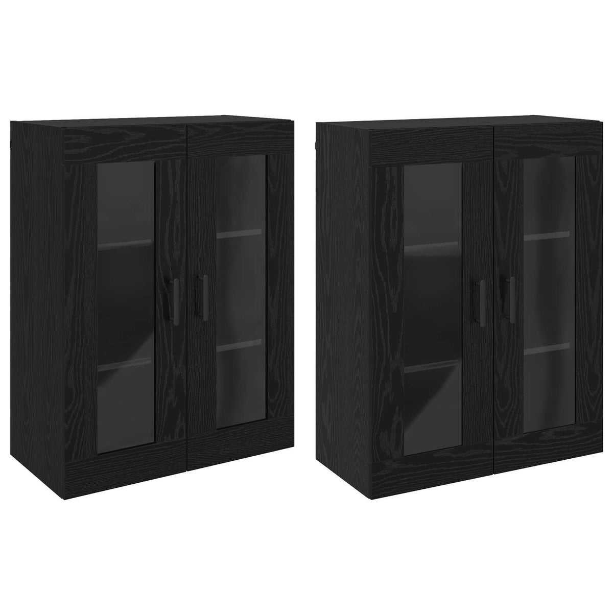 Wall Mounted Cabinets 2 pcs Engineered Wood Round Black Black oak
