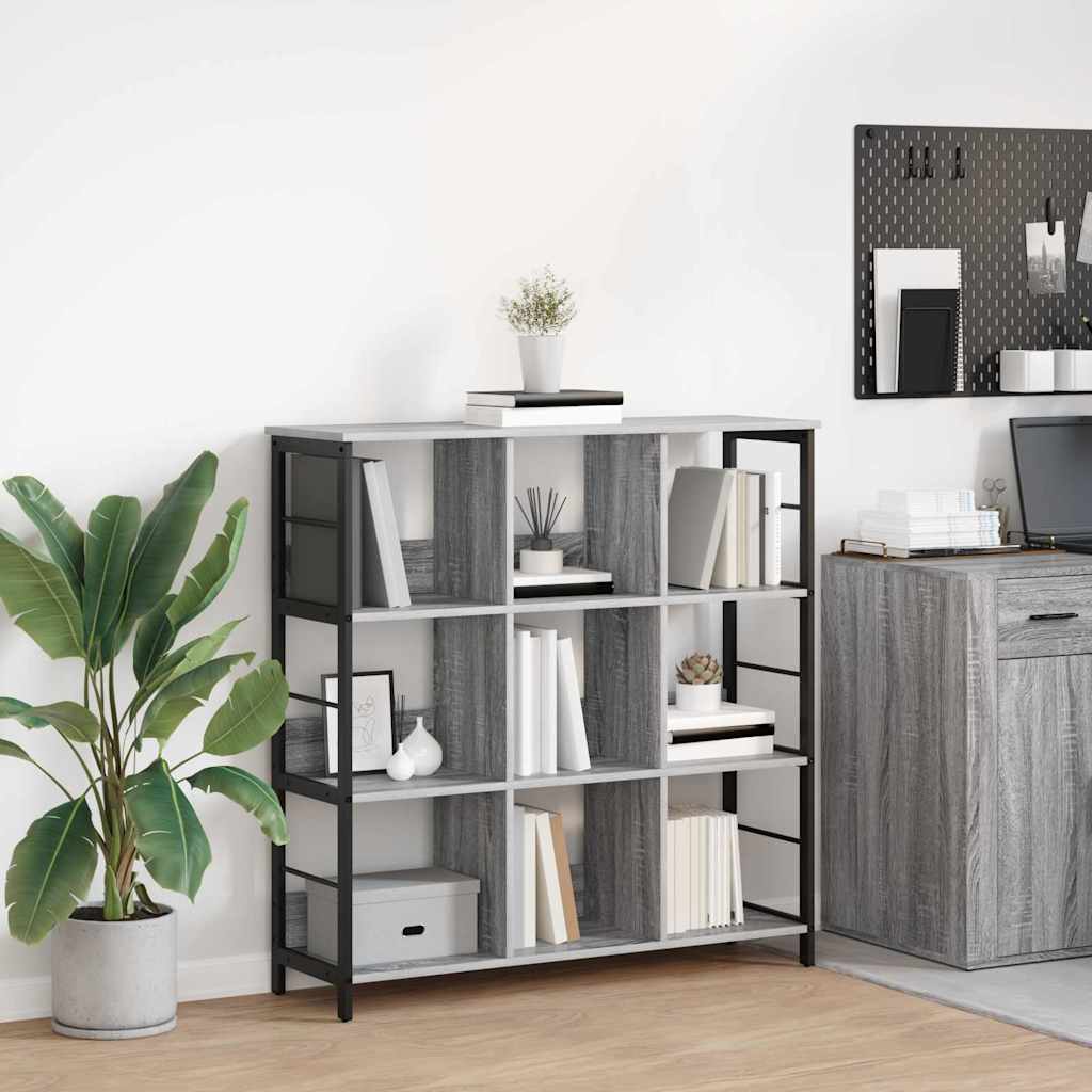 Bookshelf 9-Tier Engineered Wood Width 102 cm Grey sonoma 104.5 cm