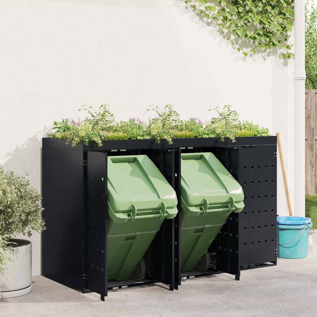 vidaXL Wheelie Bin Storage for 3 Bins Black 204 x 77.5 x 121.5 cm 4
