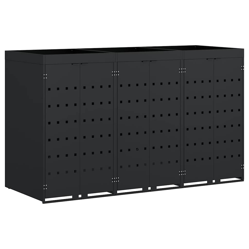 vidaXL Wheelie Bin Storage for 3 Bins Black 204 x 77.5 x 121.5 cm 2
