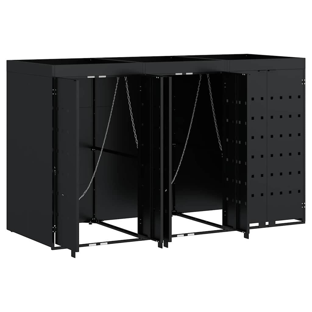 vidaXL Wheelie Bin Storage for 3 Bins Black 204 x 77.5 x 121.5 cm 6