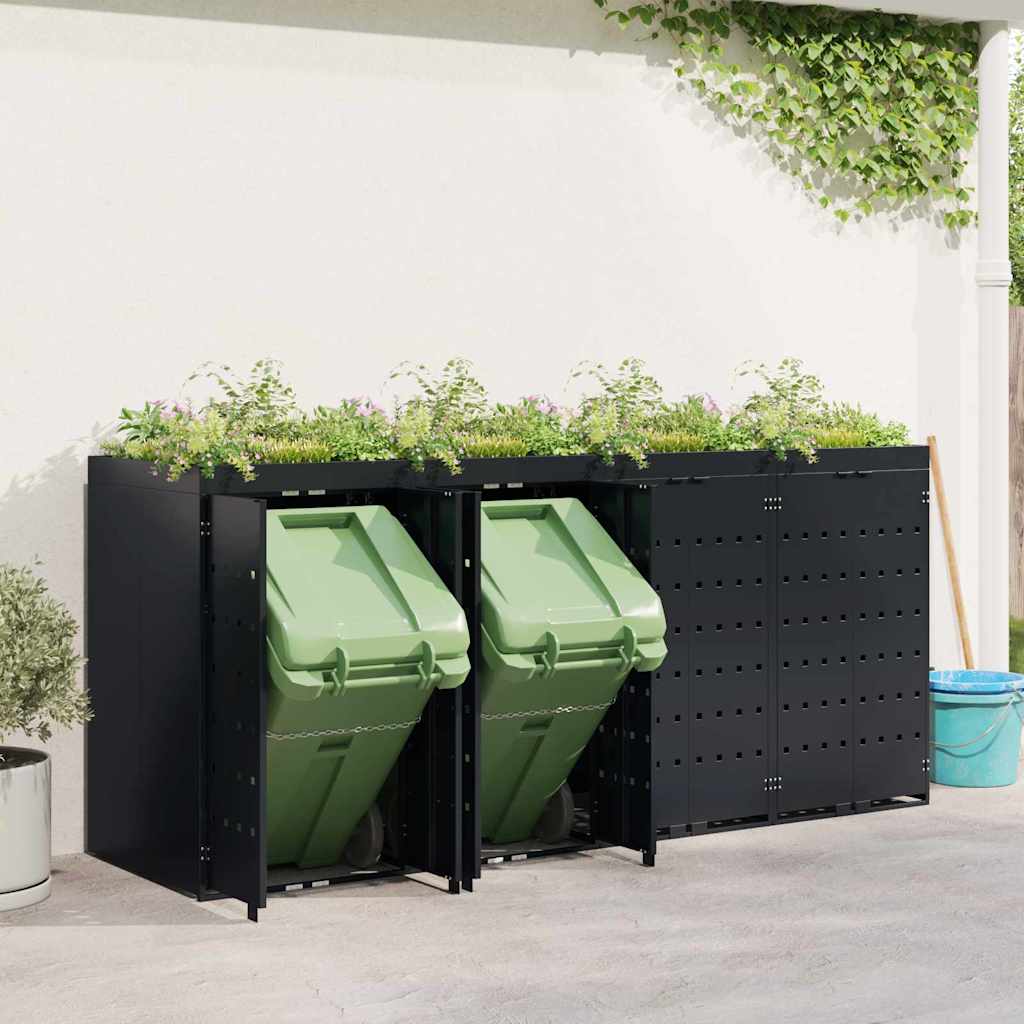 vidaXL Wheelie Bin Storage for 4 Bins Black 272 x 77.5 x 121.5 cm 4