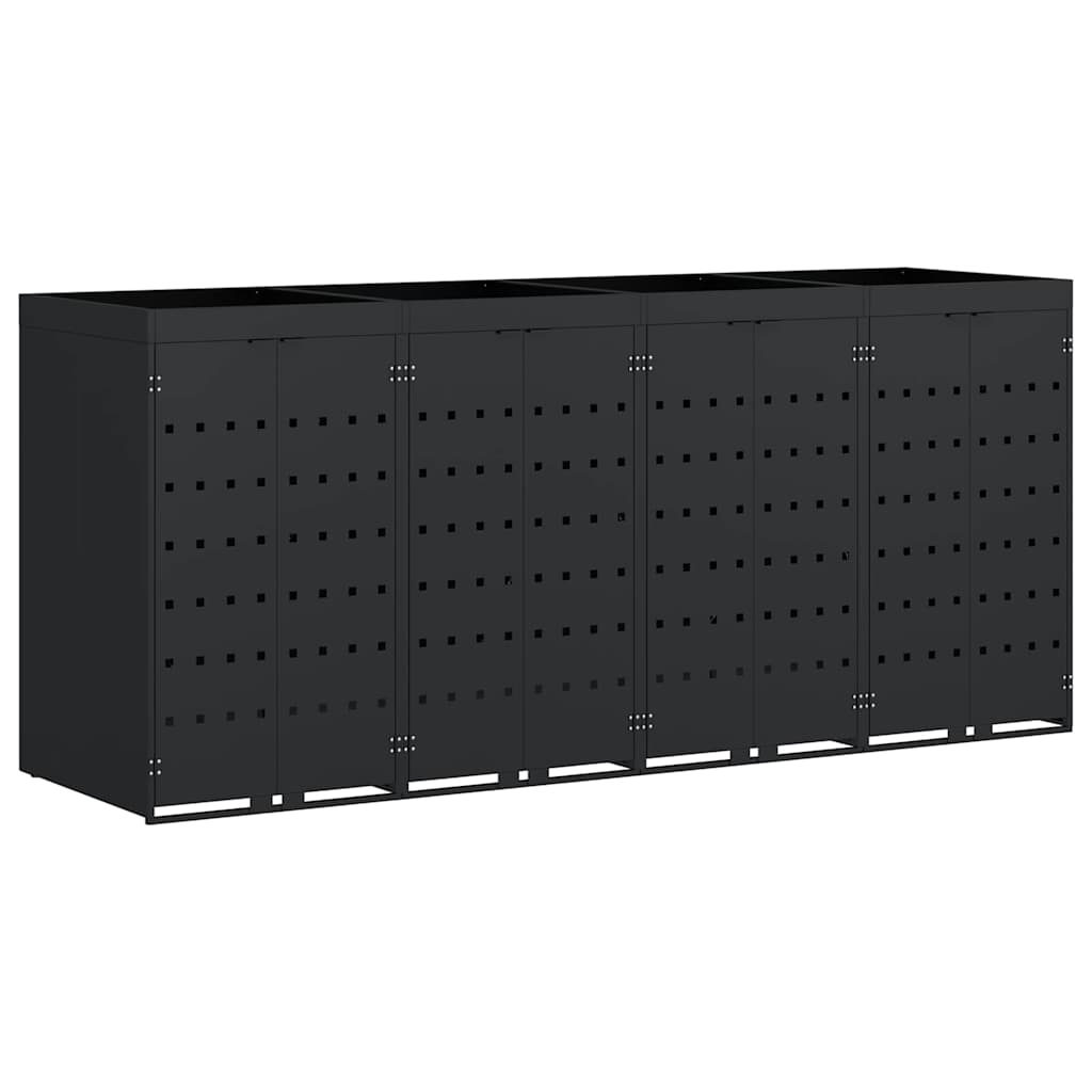 vidaXL Wheelie Bin Storage for 4 Bins Black 272 x 77.5 x 121.5 cm 2