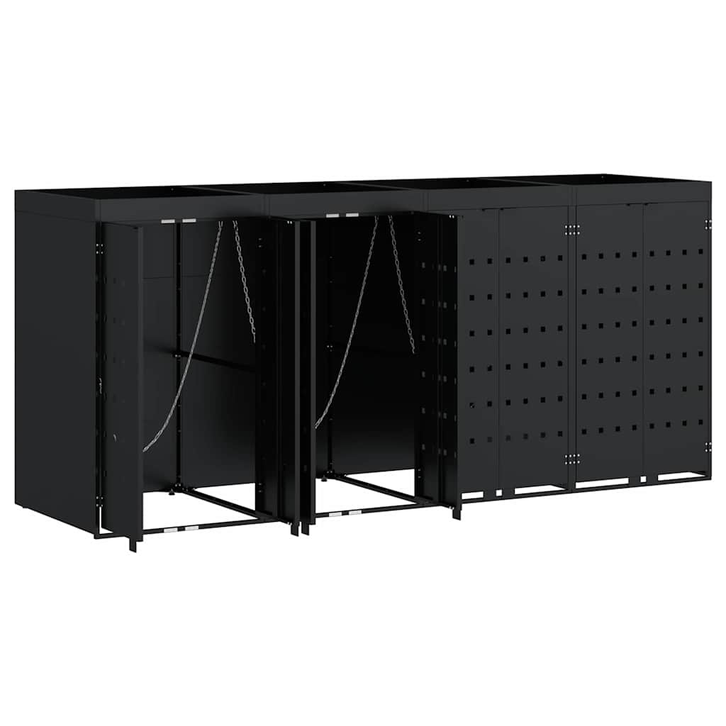 vidaXL Wheelie Bin Storage for 4 Bins Black 272 x 77.5 x 121.5 cm 6