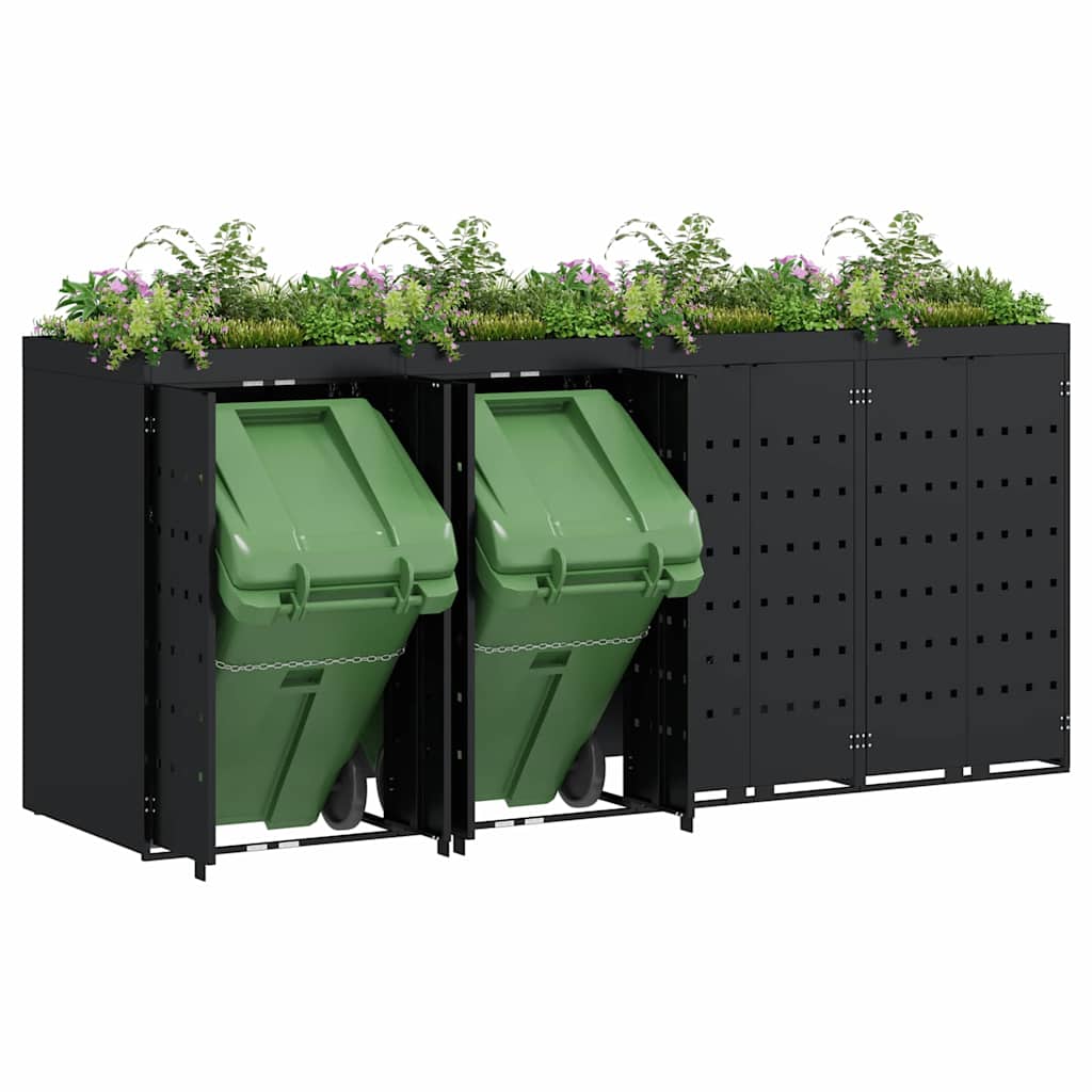vidaXL Wheelie Bin Storage for 4 Bins Black 272 x 77.5 x 121.5 cm 3
