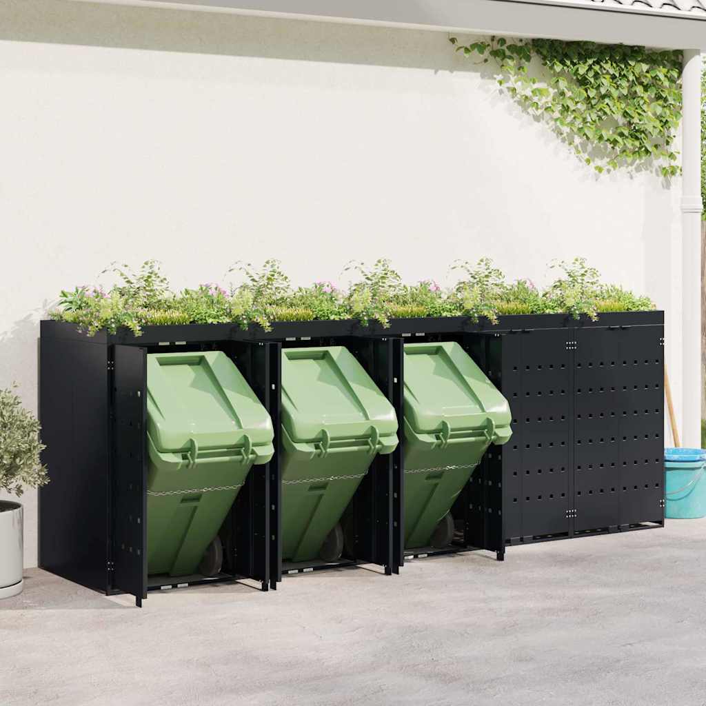 vidaXL Wheelie Bin Storage for 5 Bins Black 340 x 77.5 x 121.5 cm 4