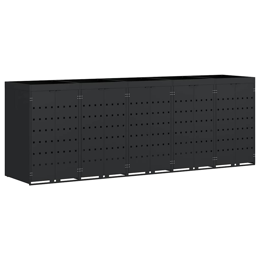 vidaXL Wheelie Bin Storage for 5 Bins Black 340 x 77.5 x 121.5 cm 2