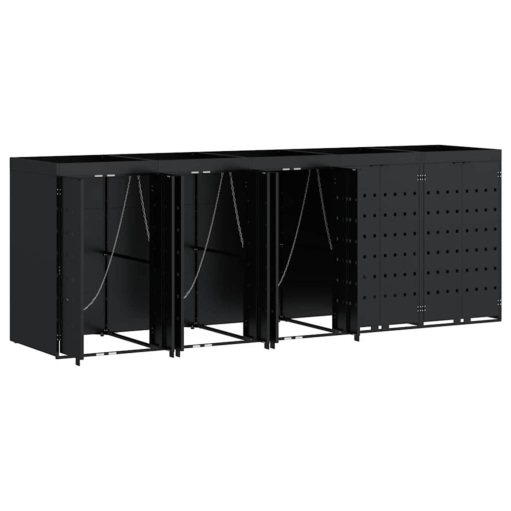 vidaXL Wheelie Bin Storage for 5 Bins Black 340 x 77.5 x 121.5 cm 6