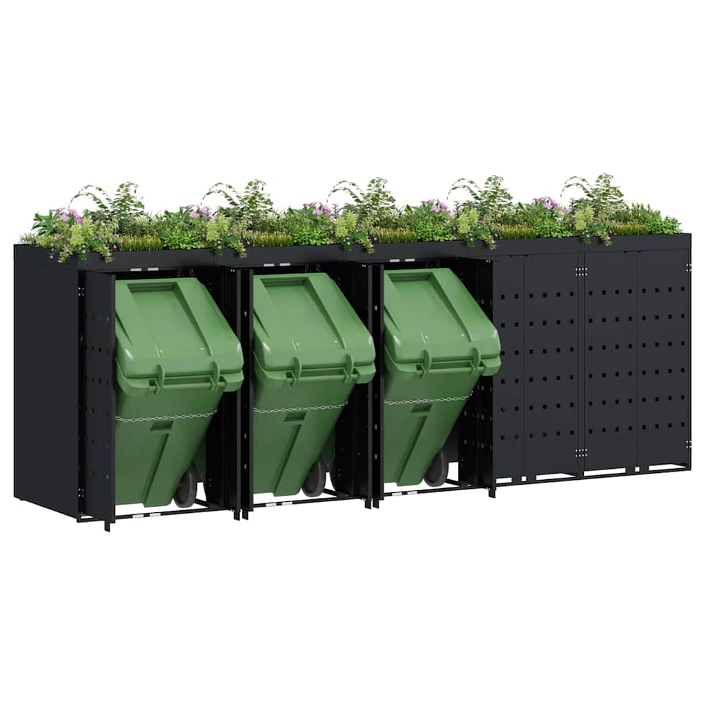 vidaXL Wheelie Bin Storage for 5 Bins Black 340 x 77.5 x 121.5 cm 3