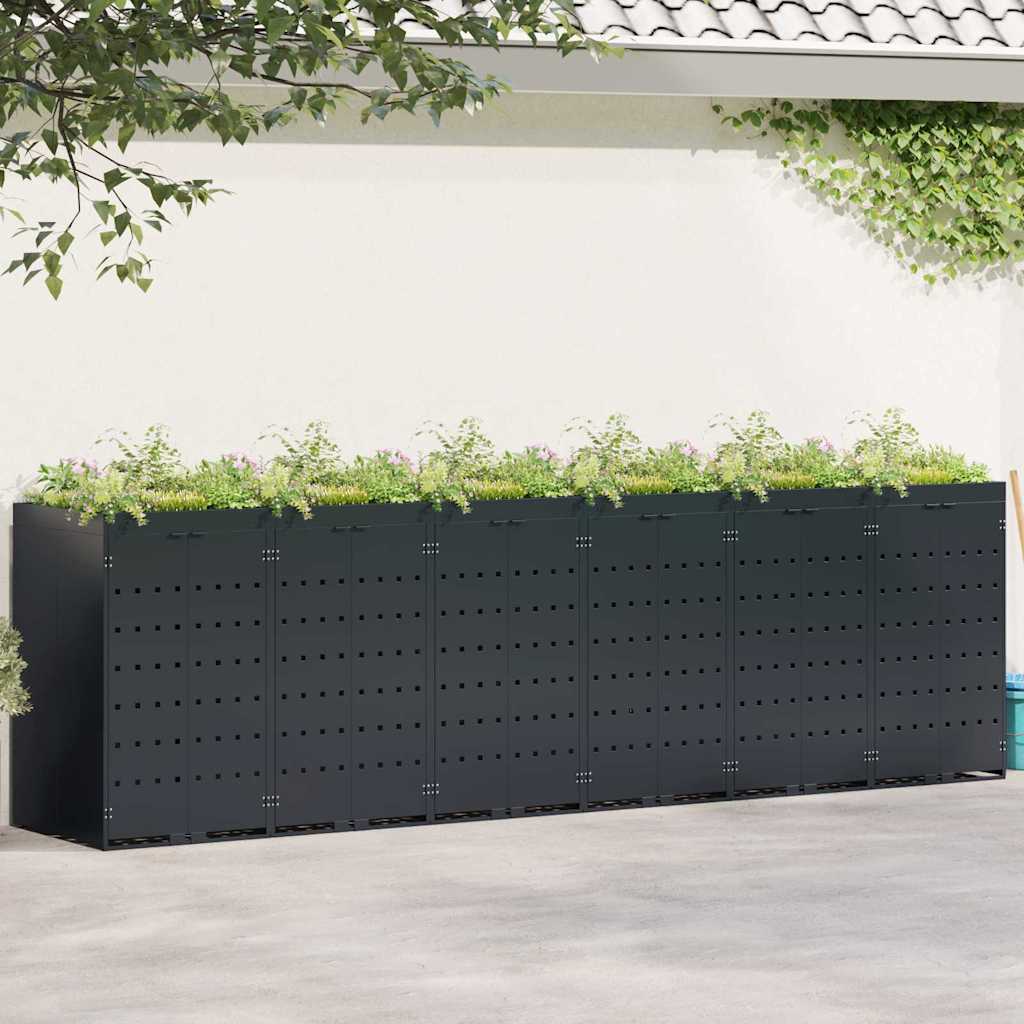 vidaXL Wheelie Bin Storage for 6 Bins Black 408 x 77.5 x 121.5 cm 1