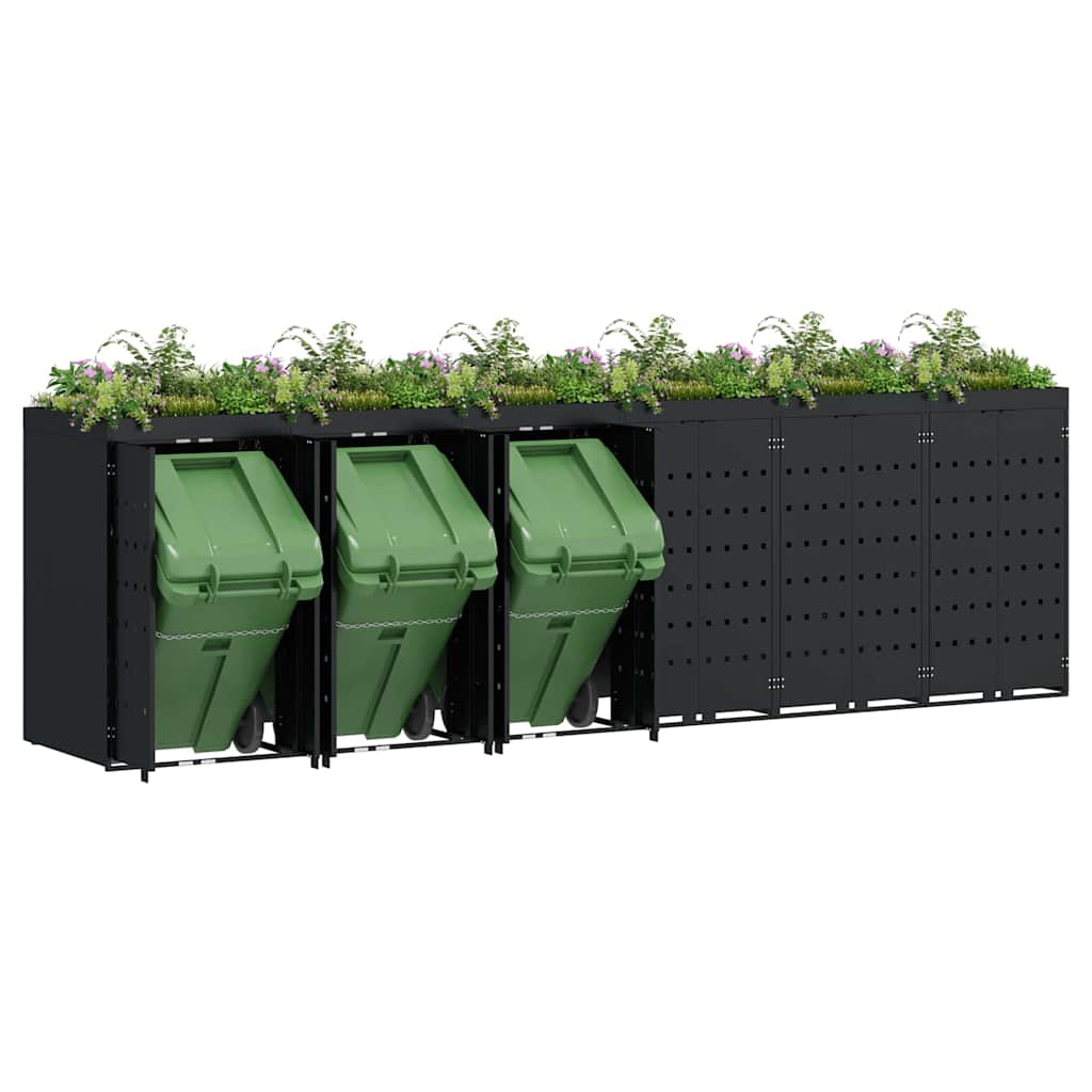vidaXL Wheelie Bin Storage for 6 Bins Black 408 x 77.5 x 121.5 cm 3