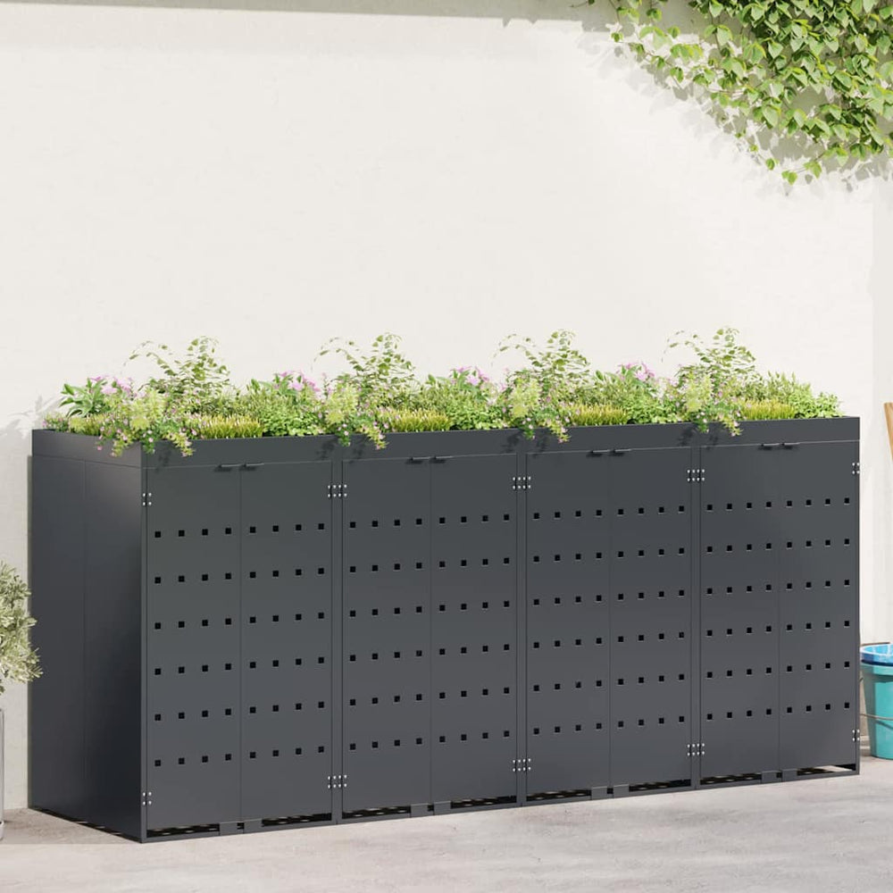 vidaXL Wheelie Bin Storage for 4 Bins Anthracite 272 x 77.5 x 121.5 cm
